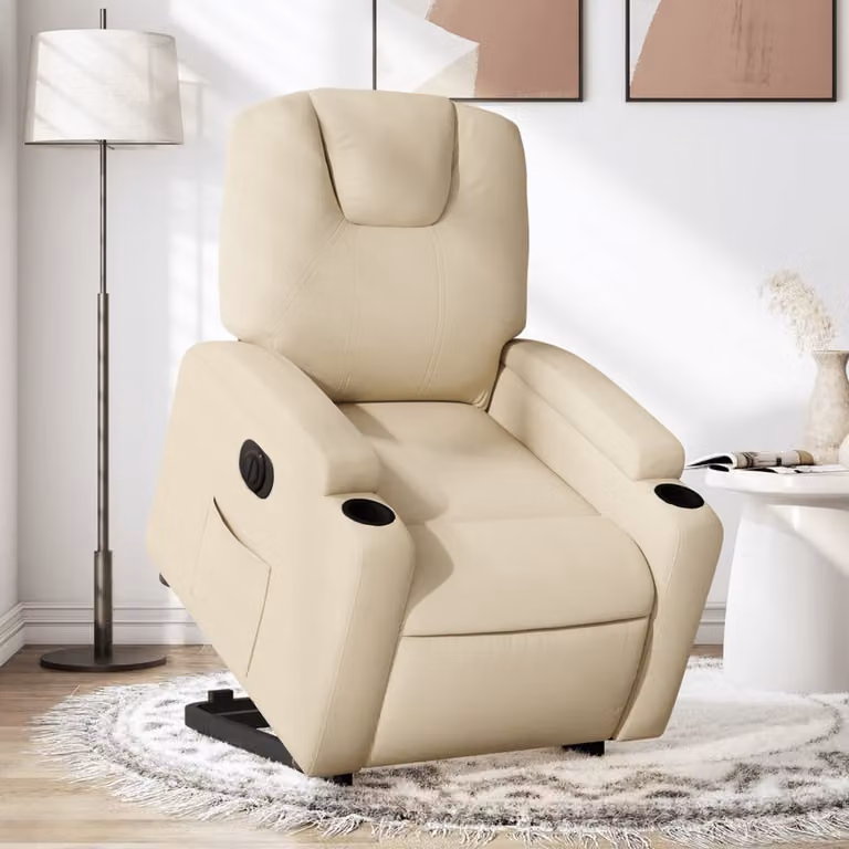 vidaXL Poltrona Alzapersona Reclinabile Elettrica Beige in Tessuto e Similpelle con Braccioli