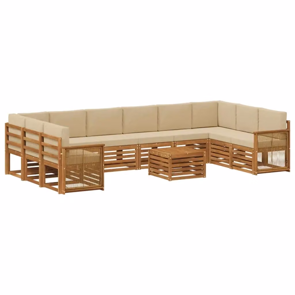Set di divani da esterno a forma di U vidaXL in legno di acacia con cuscini beige e marrone – 2