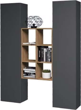 Parete attrezzata moderna antracite libreria in legno 2 armadi soggiorno Gemy RT