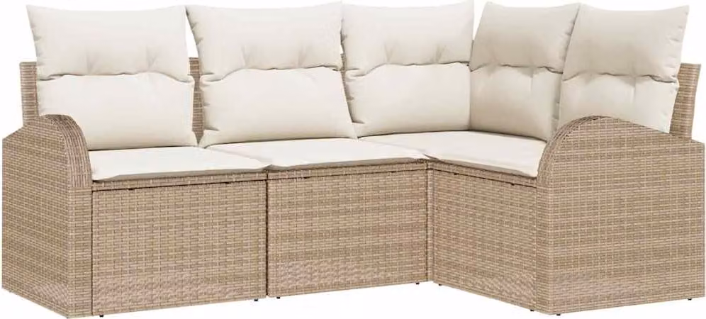 Set Divano da Giardino 4 pcs Beige e Bianco polyrattan