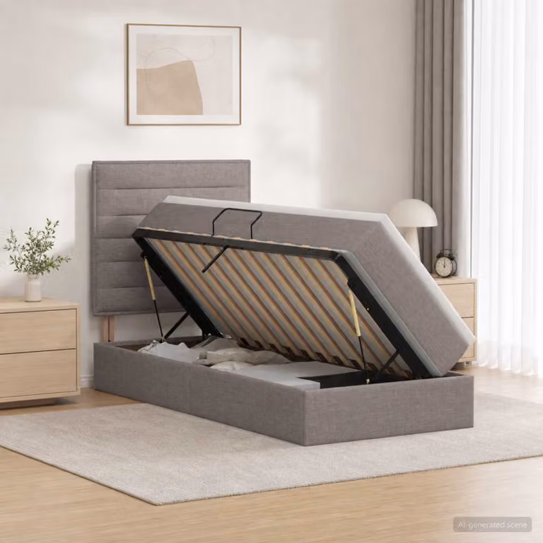 Letto con contenitore e materasso vidaXL in tessuto beige e grigio L/P/H: 204 x 90 x 140 cm