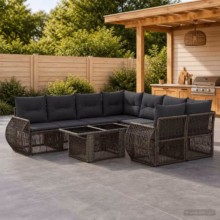 vidaXL Set Divano da Giardino 9 pz in Polyrattan Grigio e Antracite con Cuscini e Tavolino