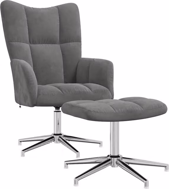Poltrona | Sedia Relax con Poggiapiedi Grigio Scuro in Velluto