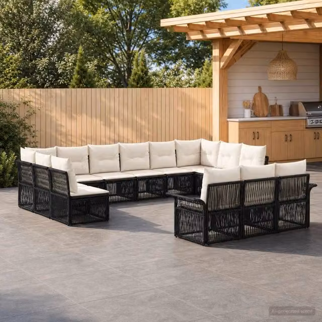 Set Divano da Giardino 13 pz Nero polyrattan 3434980