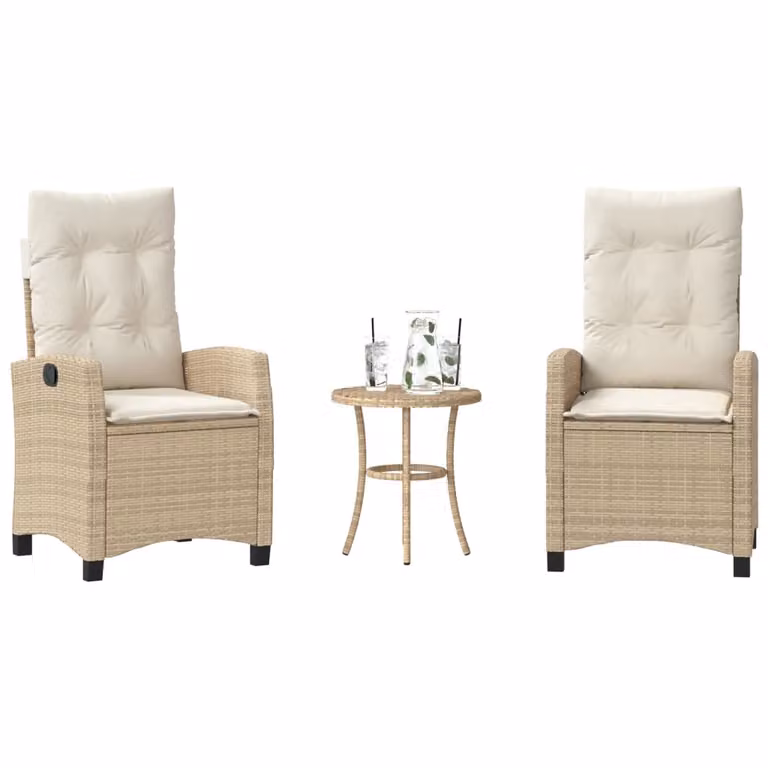 Set da Bistrò vidaXL in Polyrattan 3 Pezzi con Cuscini Beige e Bianco per Giardino e Balcone