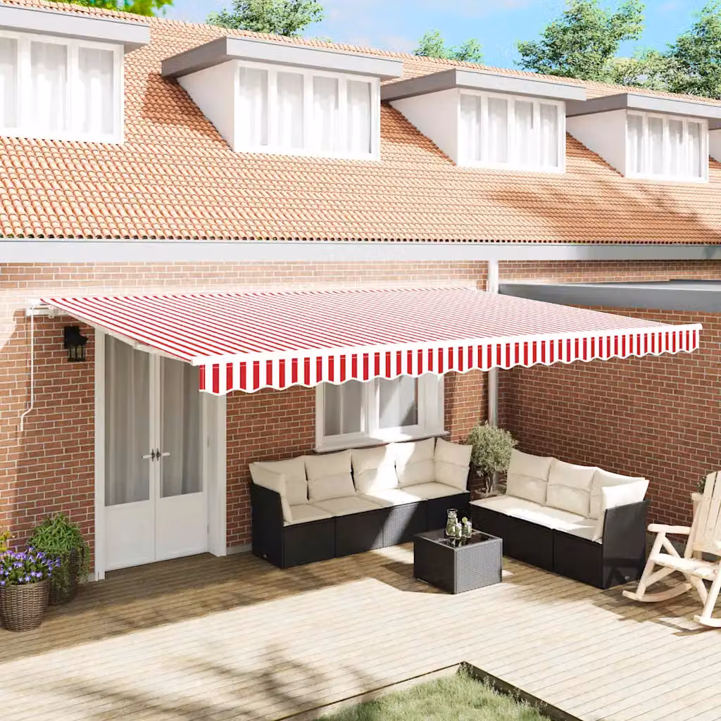Tenda retrattile vidaXL con bracci pieghevoli in alluminio e tessuto in poliestere, Rosso e Bianco, L: 500 cm, P: 300 cm, H: 165 cm