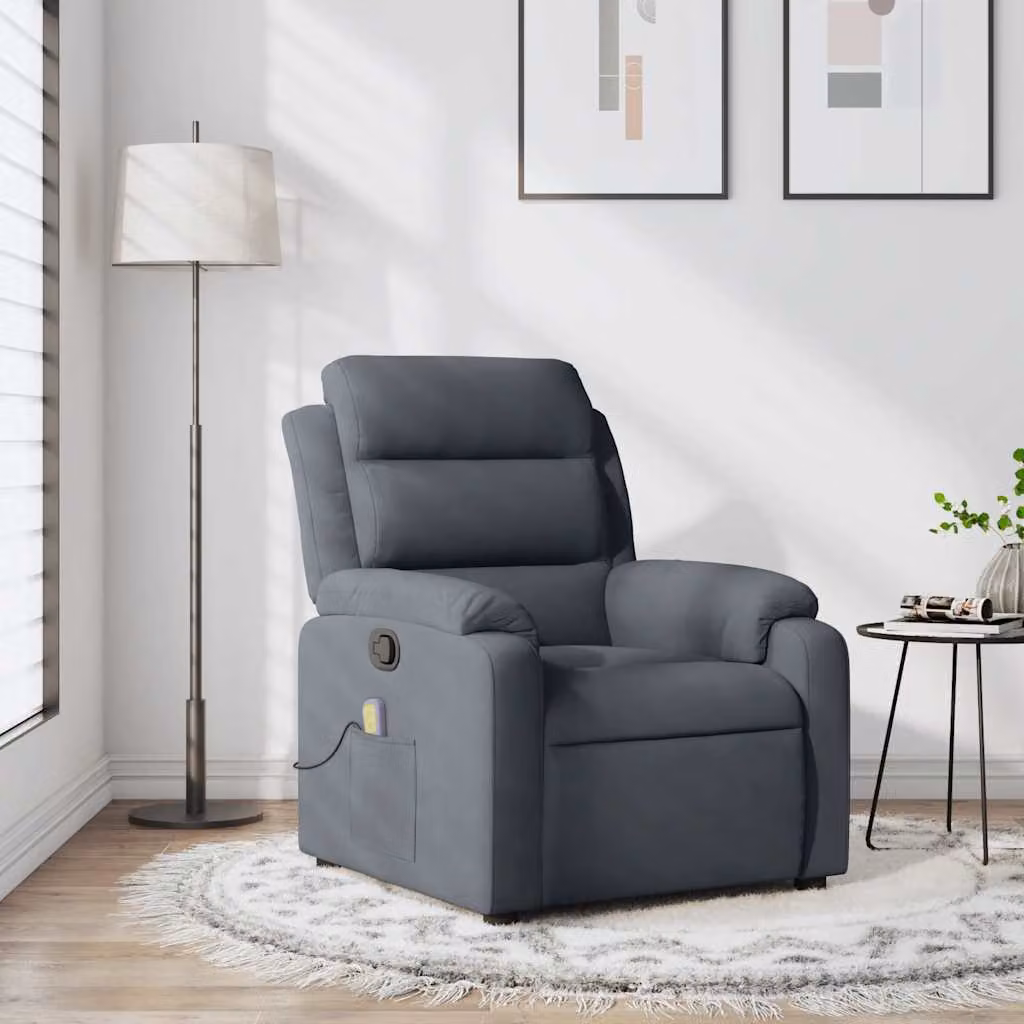 vidaXL Poltrona reclinabile relax in velluto grigio con braccioli e struttura in legno e metallo
