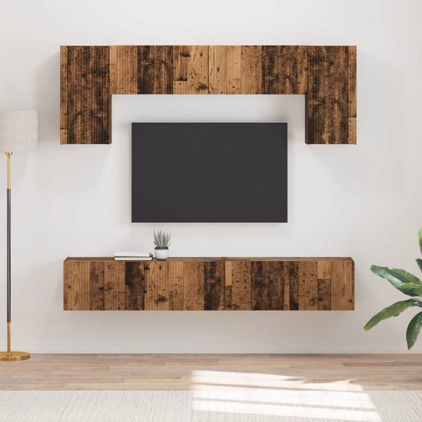 Set mobile TV moderno vidaXL in legno marrone opaco, 4 pezzi – 1
