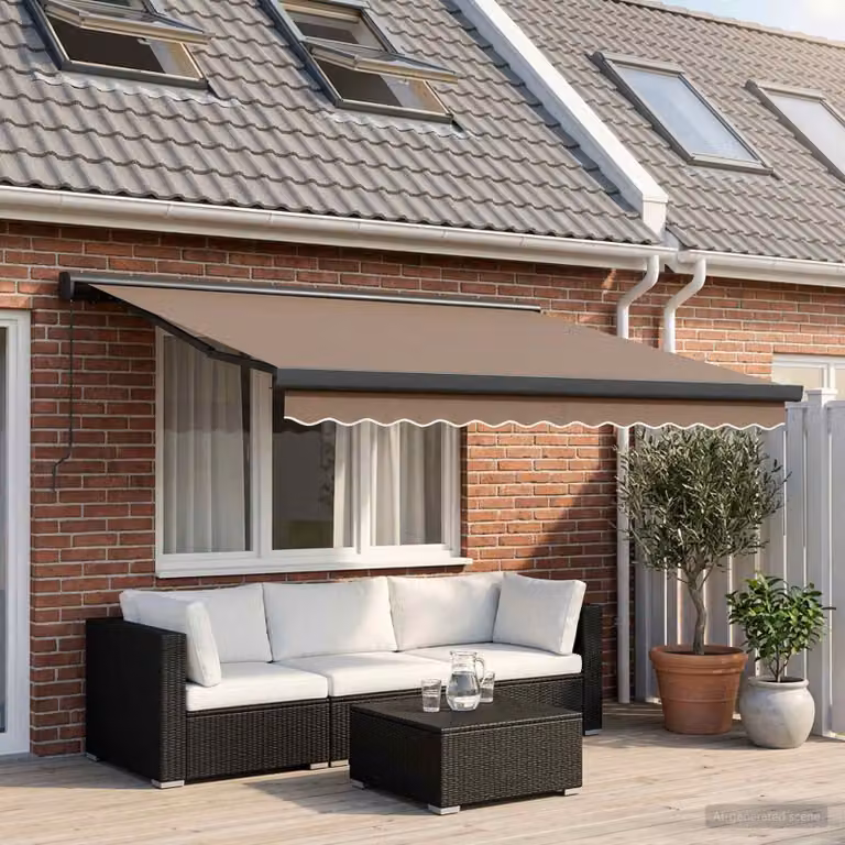 Tenda retrattile vidaXL beige con bracci pieghevoli in alluminio e tela in poliestere, L: 450 cm, P: 300 cm