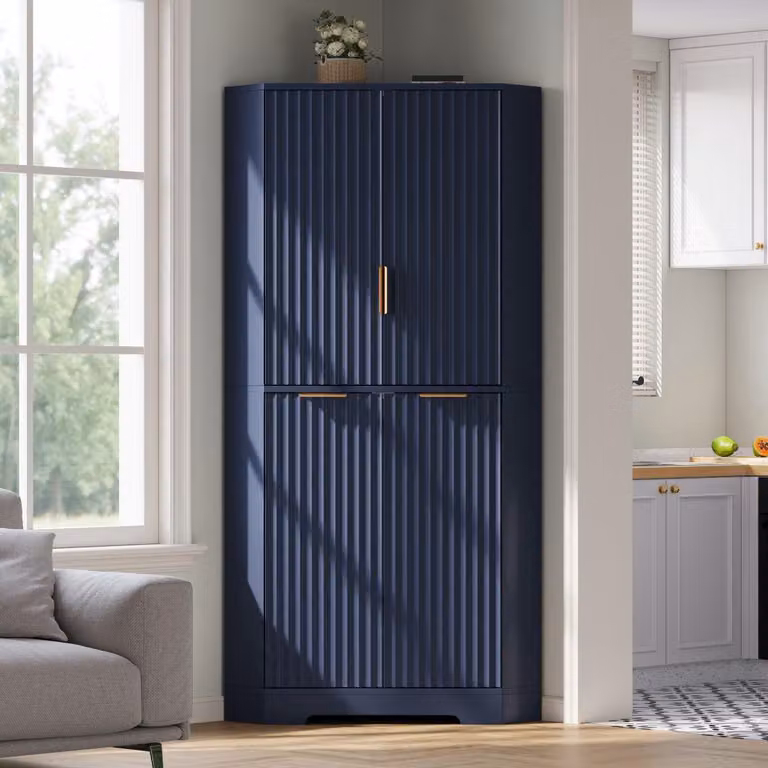 Armadio, mobile contenitore con 4 ante e ripiani regolabili, credenza, 60x60x172 cm, blu