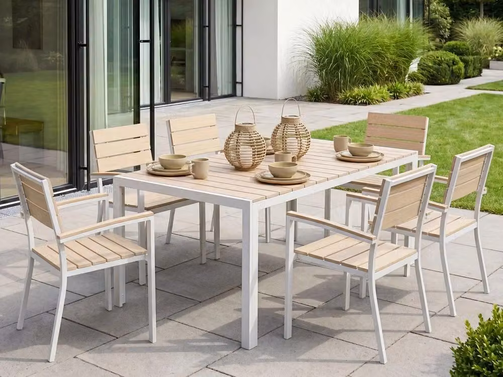 Tavolo da giardino rettangolare Beliani in alluminio beige e bianco moderno resistente ai raggi UV – 2