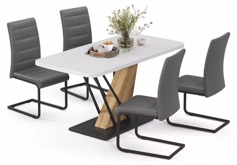 Set di tavoli da pranzo Vicco Fenaro Bianco/Rovere dorato 120 x 80 cm con 4 sedie da sala da pranzo, grigio, Model 63001