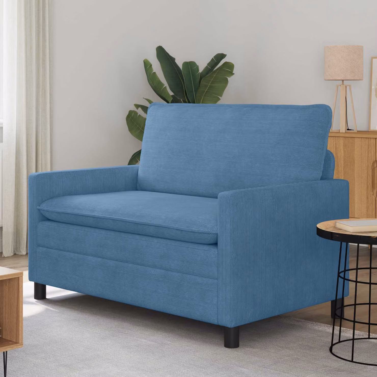Divano blu vidaXL in tessuto con struttura in metallo e coperture rimovibili L: 126 cm, P: 81 cm, H: 87,5 cm