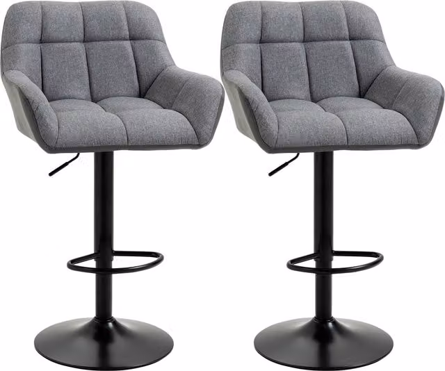 Set di 2 sgabelli da bar HOMCOM dal design retrò in ecopelle effetto lino, regolabili in altezza, colore grigio e nero