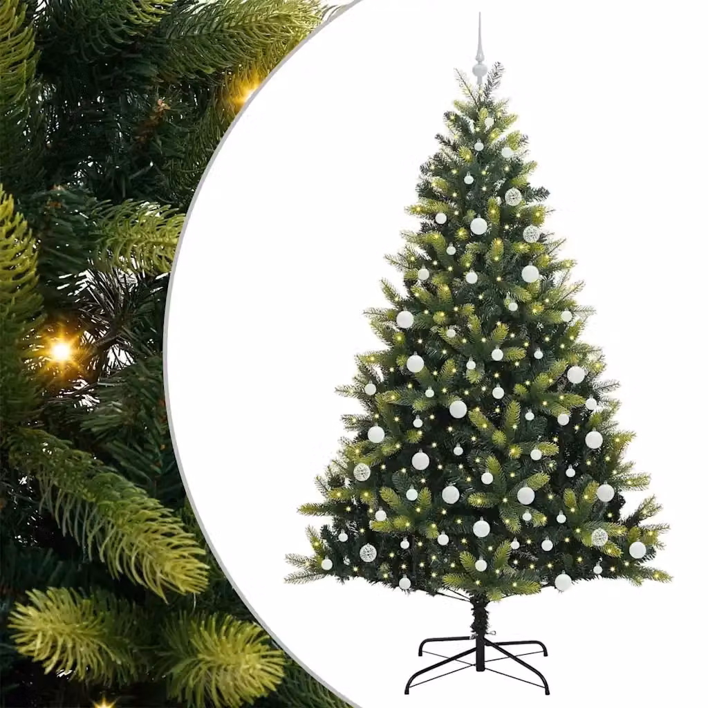 Albero di Natale Artificiale a Cerniera vidaXL Verde con 300 LED Bianco Caldo in PVC – 2