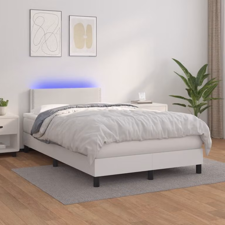 The Living Store Letto a molle con materasso e LED bianco 120x200 cm in ecopelle