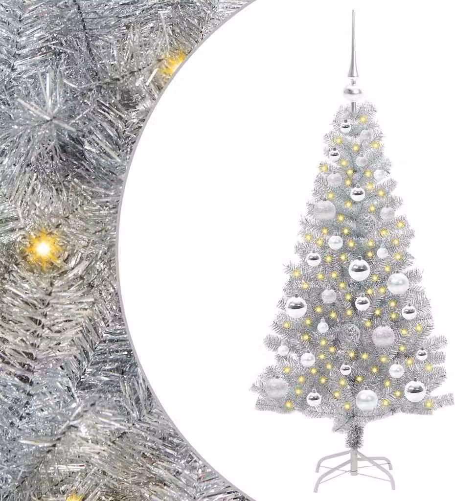 Albero di Natale con 150 LED con supporto Argento 120 cm PET