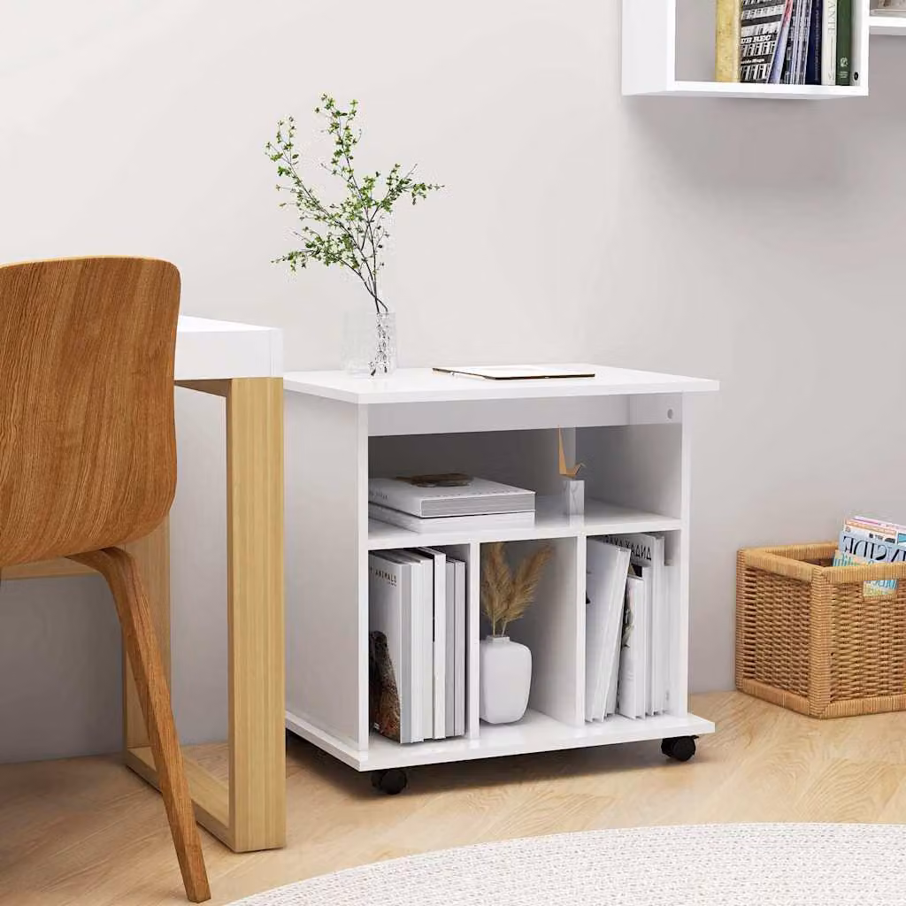Mobiletto con Ruote vidaXL Bianco Lucido in Legno Multistrato L: 60 cm, P: 45 cm, H: 60 cm