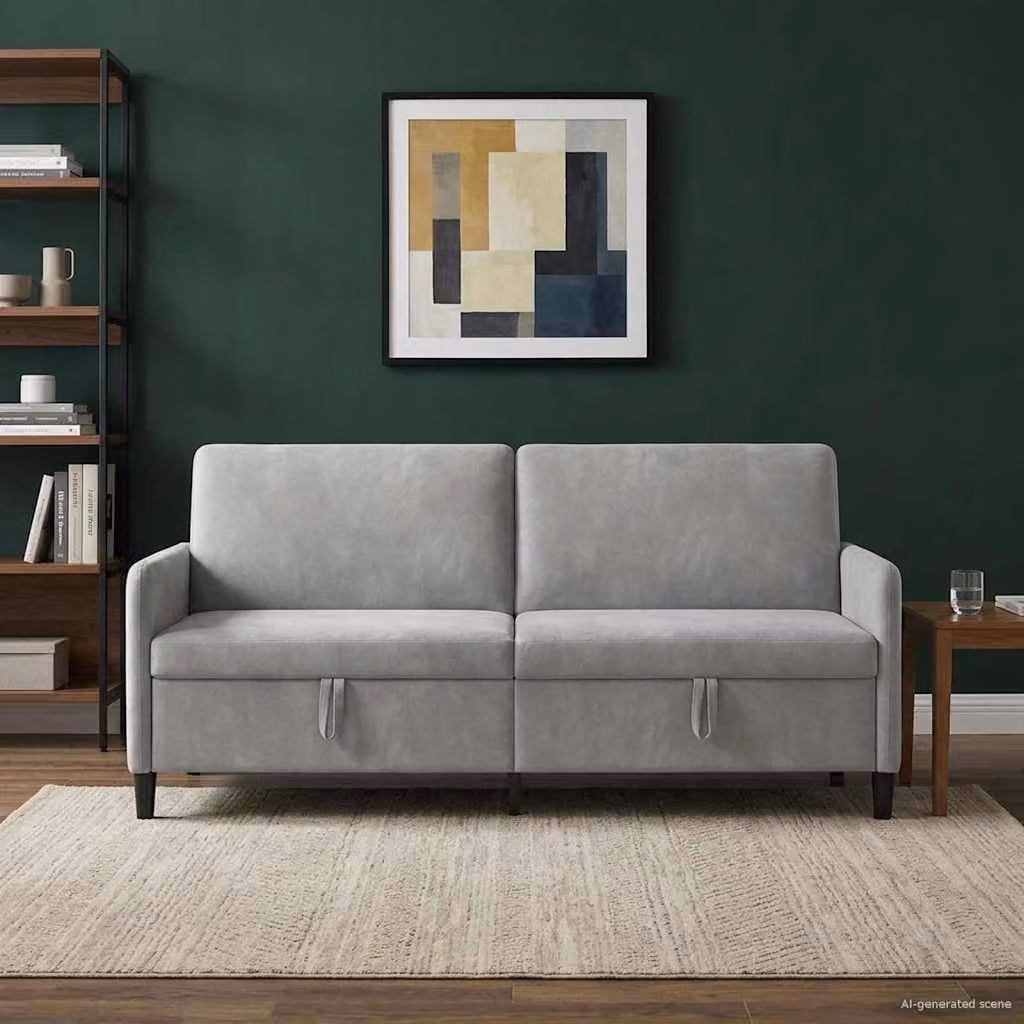 Divano con contenitore e funzione letto vidaXL in tessuto grigio e nero, design moderno e lineare per il tuo soggiorno, L: 192 cm, P: 78 cm, H: 87 cm