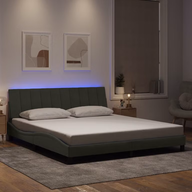 vidaXL Giroletto Hanko con LED e porta USB in Velluto Grigio Chiaro L: 180 cm, P: 200 cm