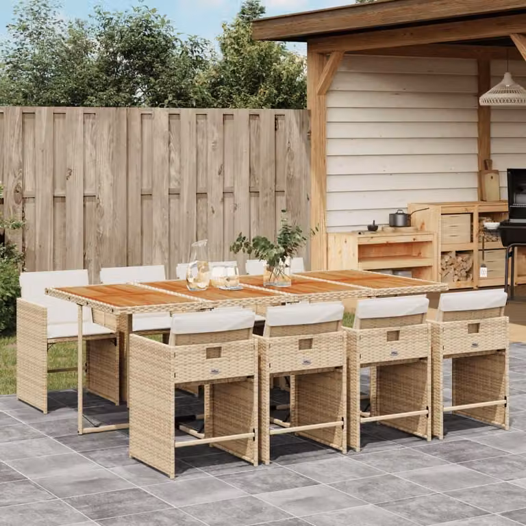 Maison Exclusive - Set da Pranzo da Giardino 9 pz con Cuscini Beige in Polyrattan