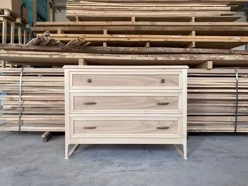 Cassettiera con 3 cassetti in legno massello grezzo Mobili 2G L: 115 cm, P: 50 cm, H: 85 cm – 1