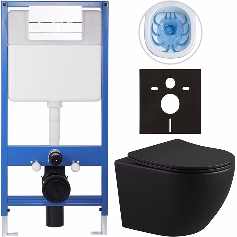 CERANO - Set completo per WC da incasso Lite/Verde - nero opaco - pulsante per WC Line, bianco - installazione a parete - 49x36 cm