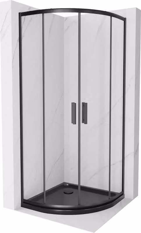Mexen Rio cabina doccia semicircolare 90 x 90 cm, trasparente, nera + piatto doccia Flat, nero - 863-090-090-70-00-4170B