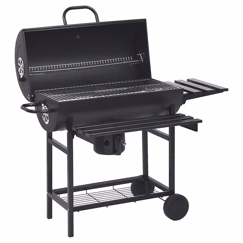 Barbecue a carbone Pavlodar con coperchio, termometro integrato e ruote in acciaio nero – 2