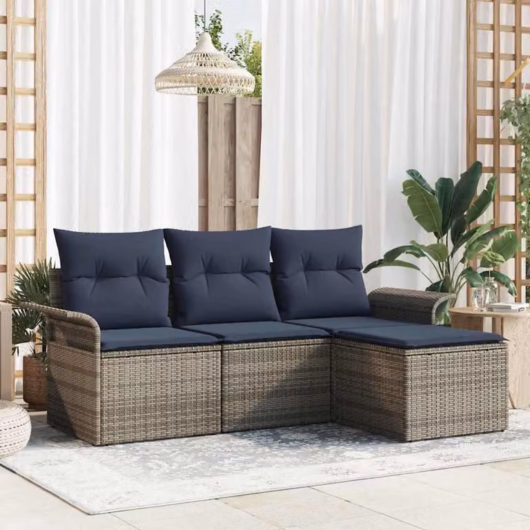 Maison Exclusive - Set da giardino composto da 4 pezzi, divano in rattan sintetico, colore grigio