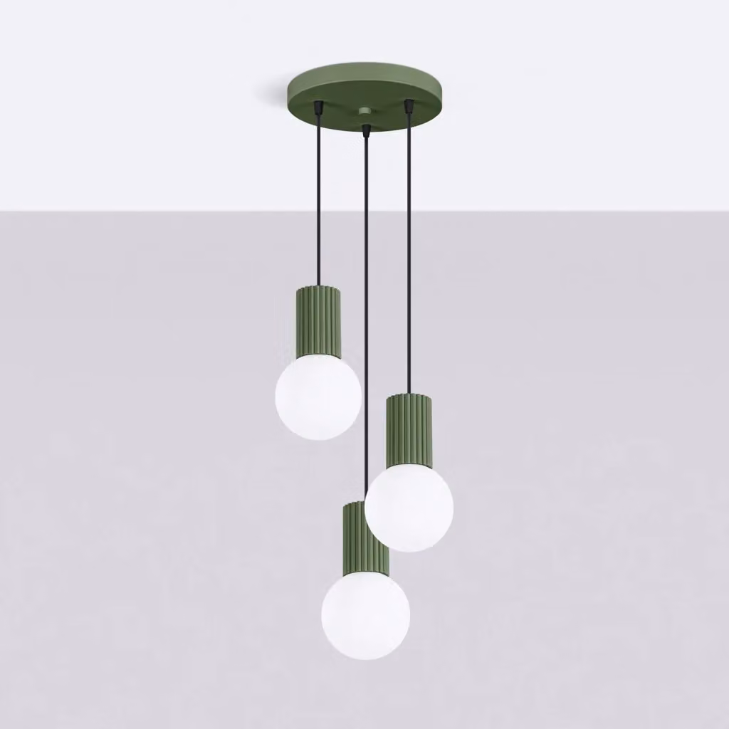 Lampadario a sospensione moderno SFERA Pure Lume con 3 luci, colore verde e bianco, in vetro e metallo – 2