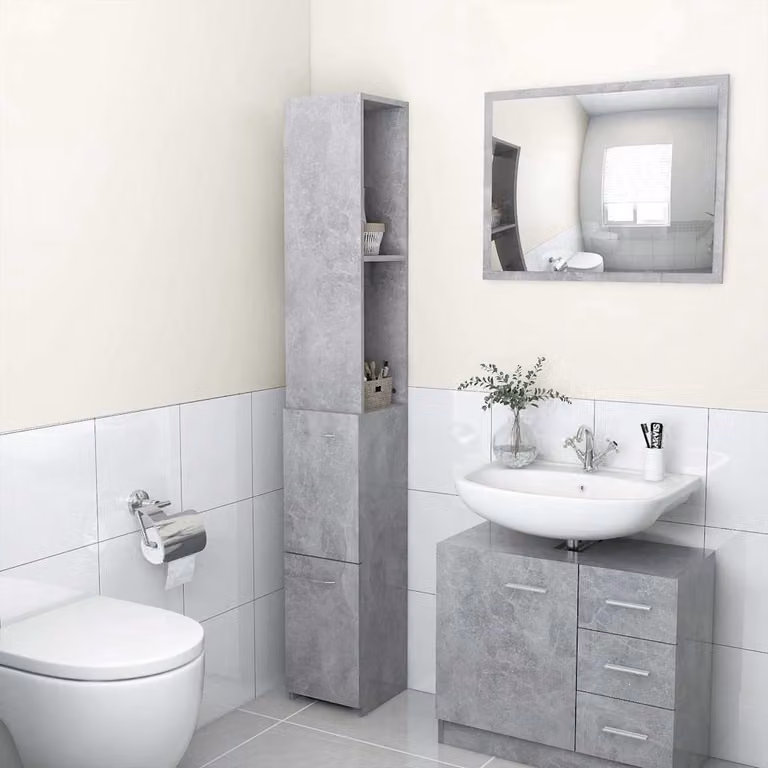 Armadietto da bagno moderno vidaXL in legno grigio opaco con ante a battente e ripiani interni, L/P/H: 25 x 26,5 x 170 cm