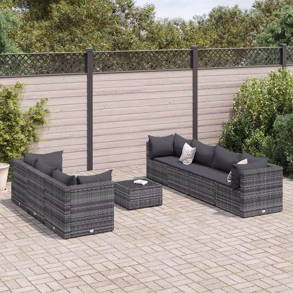 Set Divani da Giardino vidaXL 8 Pezzi a Forma di L con Tavolino in Vetro e Cuscini Antracite e Grigio