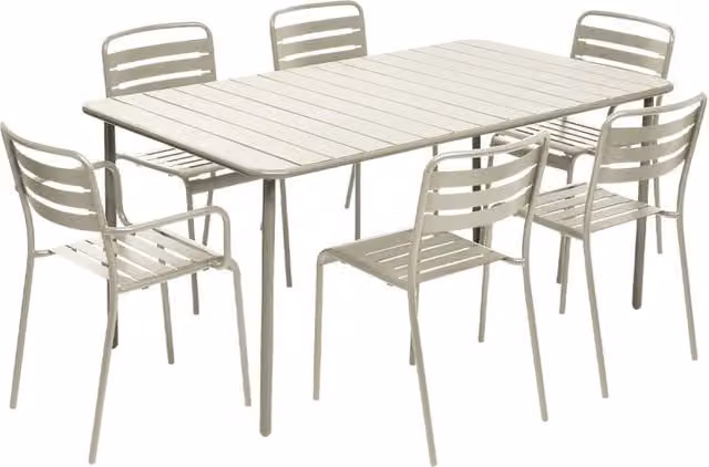 Set tavolo da giardino in acciaio con 2 poltrone e 4 sedie, beige