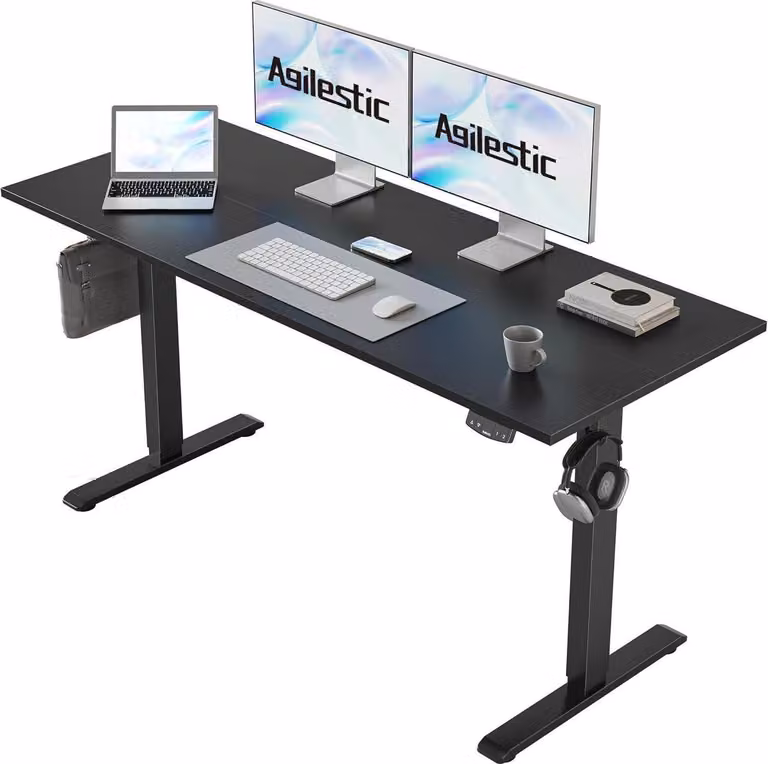 Scrivania elettrica regolabile in altezza 140 x 60 cm con pulsantiera memory nera