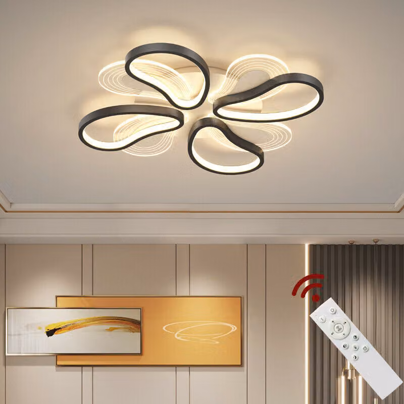 Lampada da soffitto a LED 2139-4HS, 60 cm, struttura in metallo laccato nero con telecomando, colore della luce e luminosità regolabili, dimmerabile, lampada da soggiorno, lampada da soffitto
