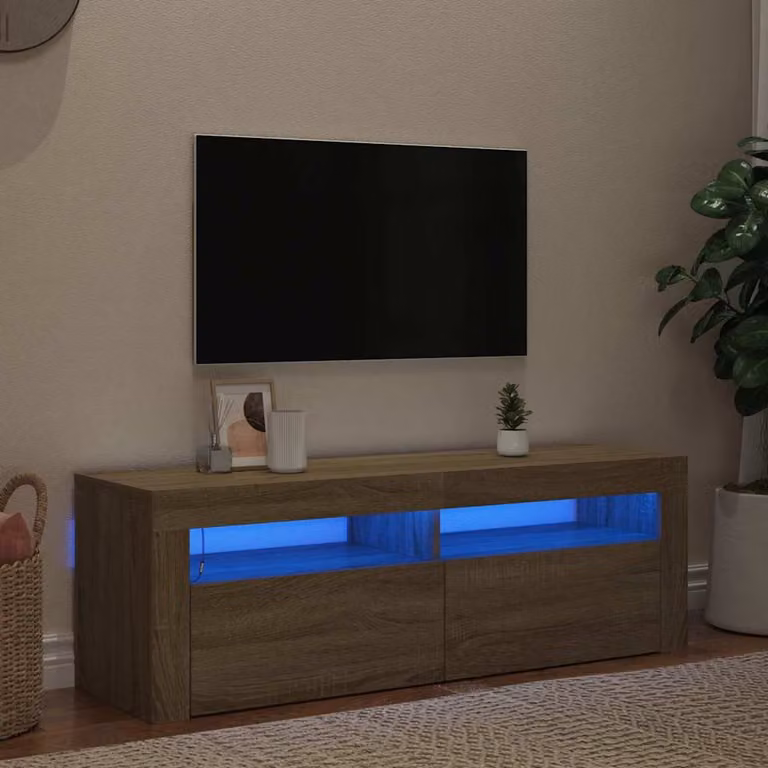 Mobile Porta TV Moderno vidaXL con Luci LED Integrate in Rovere e Marrone L: 120 cm, P: 35 cm, H: 40 cm