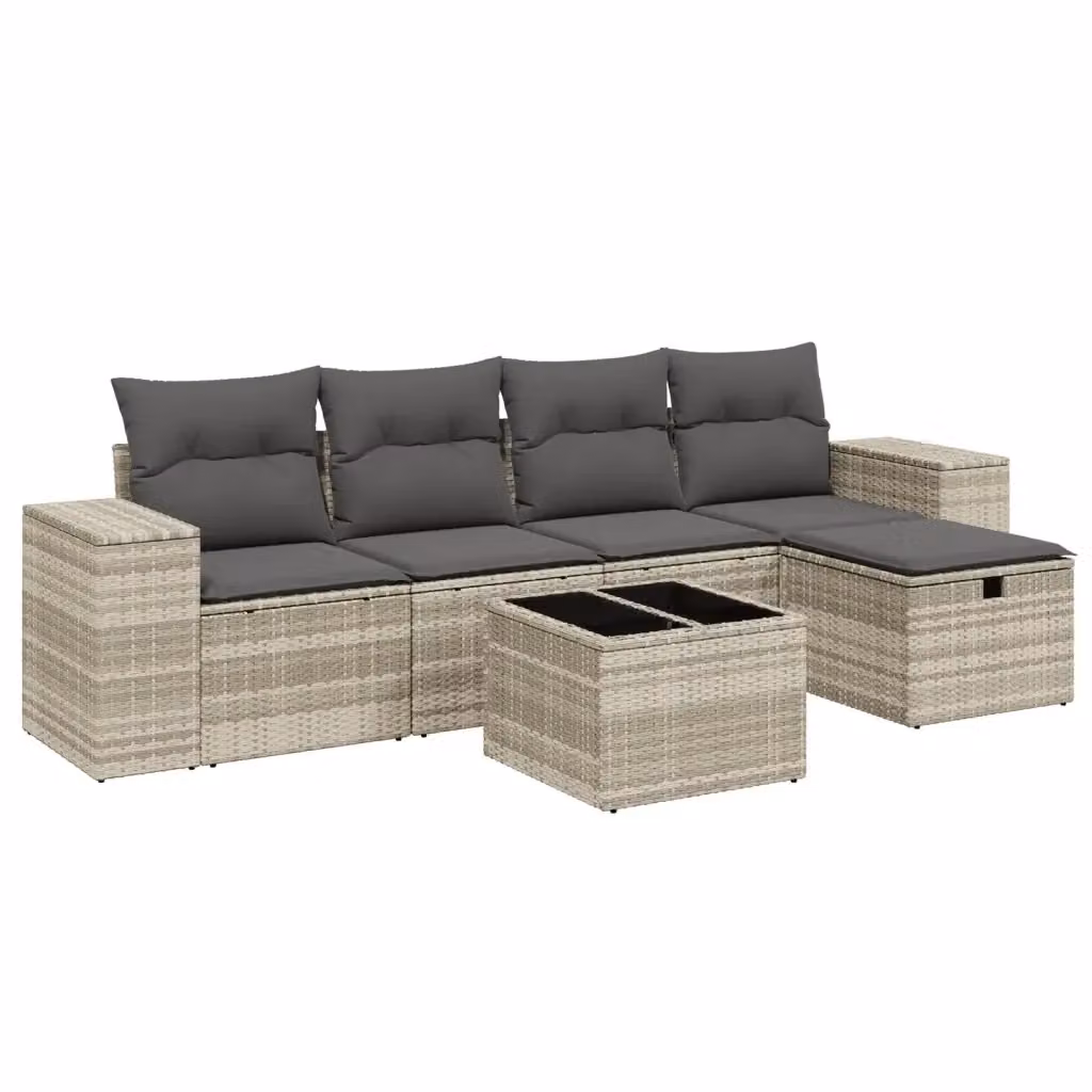 vidaXL Set Divano da Giardino a L 6pz con Cuscini Grigio Moderno con Struttura in Acciaio e Polyrattan – 2