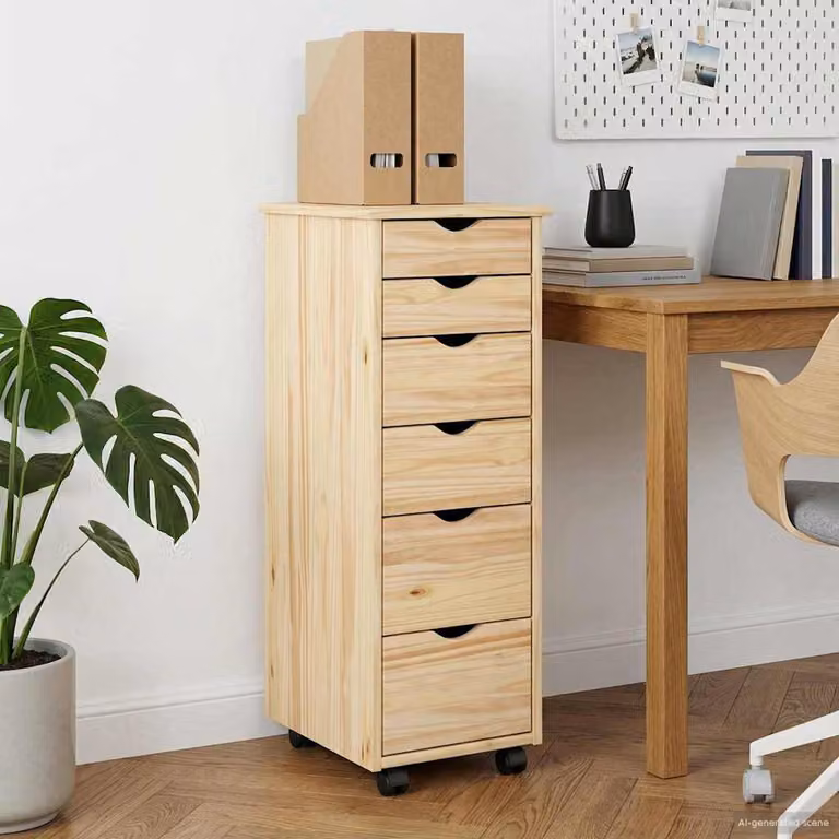 Carrello mobile con ruote vidaXL in legno di pino massello, L 34 cm x P 39 cm x H 93,5 cm