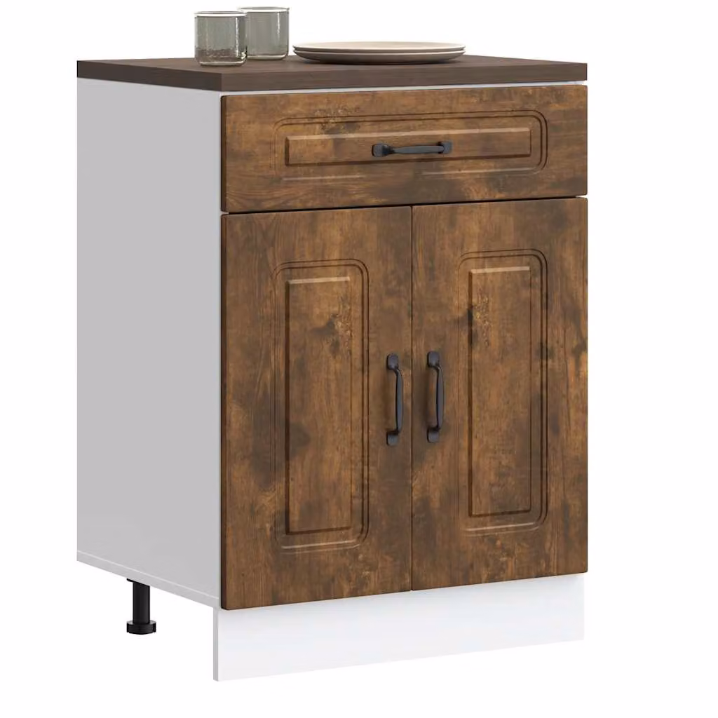Base da cucina moderna vidaXL Kalmar Rovere Fumo in legno marrone con ante a battente L/P/H: 81,5 x 60,0 x 46,0 cm