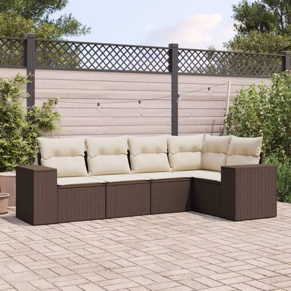 Maison Exclusive - Set Divano da Giardino 5 pz con Cuscini Marrone in Polyrattan
