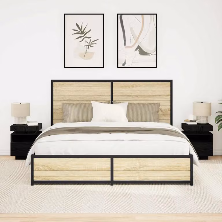 Set di 2 Armadi da Notte vidaXL in Stile Rustico, Colore Nero e Marrone, L 40 cm x P 39 cm x H 48,5 cm