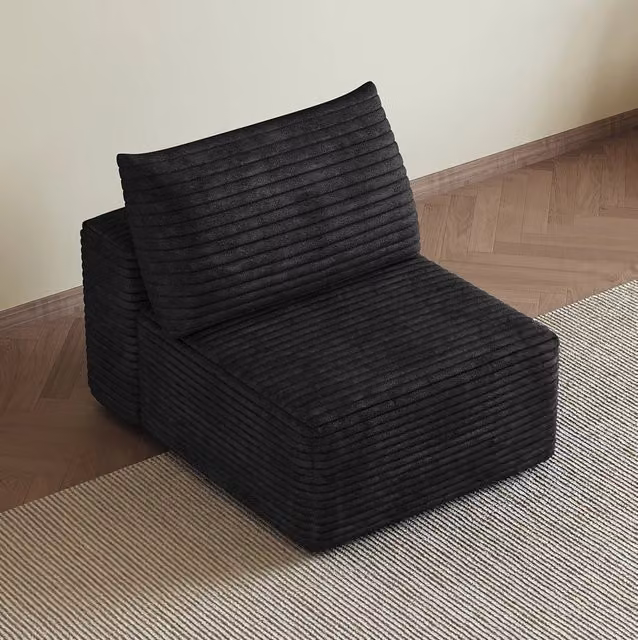 Divano angolare reversibile WISHDOR in tessuto a coste nero con design minimalista per soggiorno e camera da letto – 1