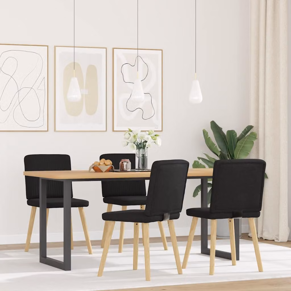 Set di 4 sedie da pranzo vidaXL in tessuto nero con struttura in legno di gomma e metallo per cucina e soggiorno
