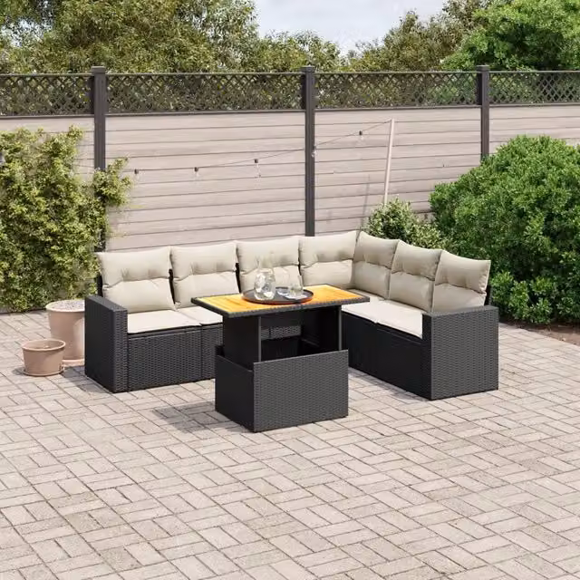 Set Divani da Giardino con Cuscini 7pz Nero Polyrattan 3271329