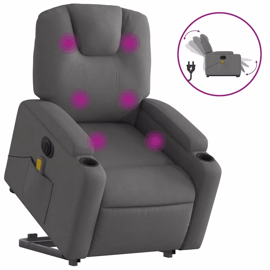 Poltrona Alzapersona Elettrica con Massaggio vidaXL Grigio con Braccioli e Rivestimento in Tessuto – 2