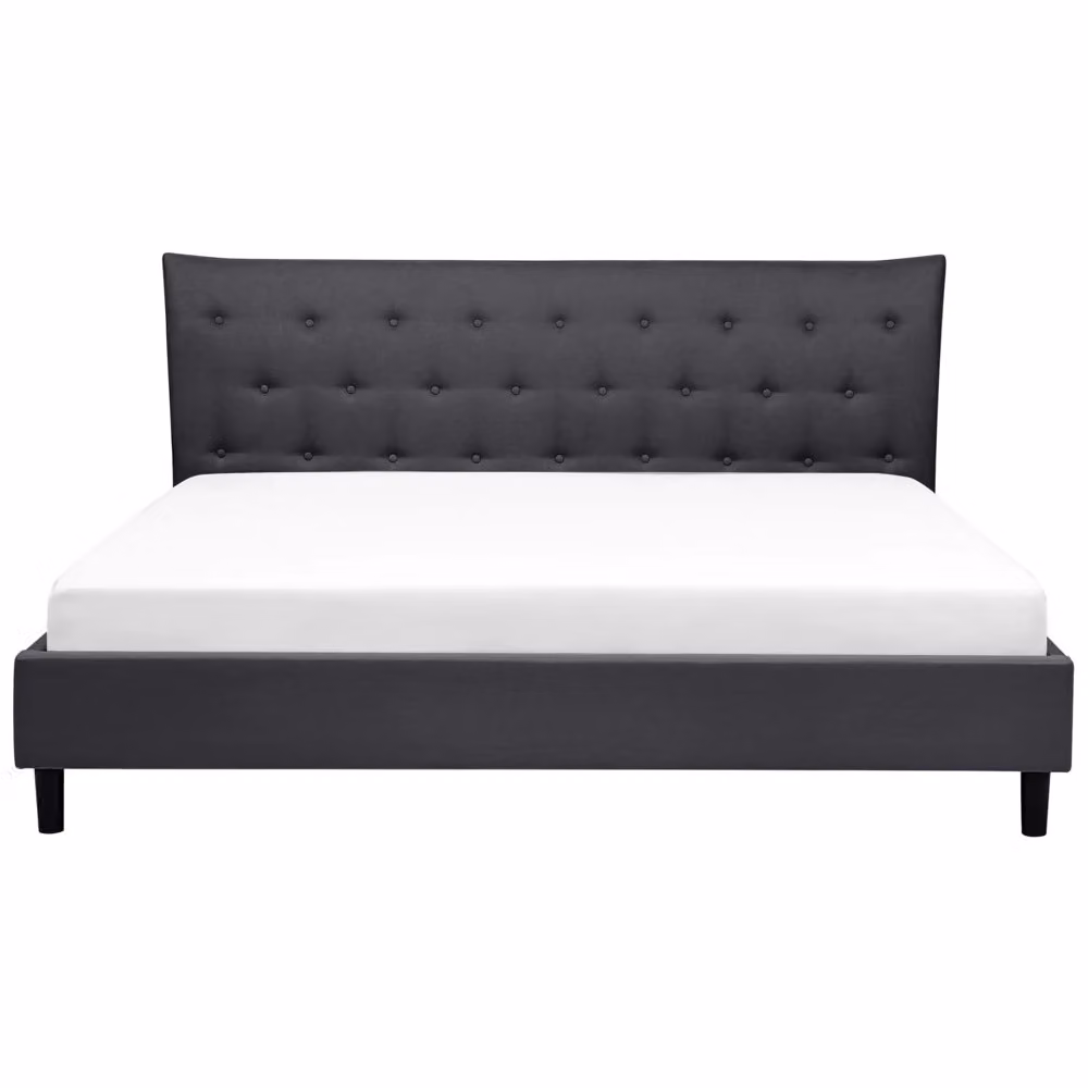 Letto Beliani con doghe in legno e testiera imbottita capitonné, tessuto grigio, L/P: 180 x 200 cm – 2