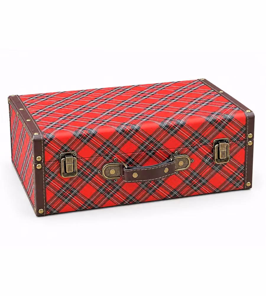 Valigetta Tartan 40x30x15 cm Colore Rosso - Manico e Decorazioni Bronzo