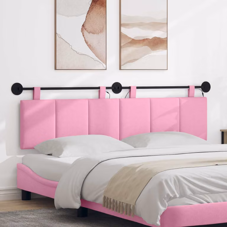 Testiera per letto sospesa vidaXL in tessuto rosa con illuminazione LED integrata e design moderno