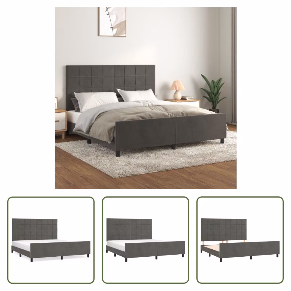 The Living Store Struttura letto con testiera grigio scuro 160x200 cm in velluto